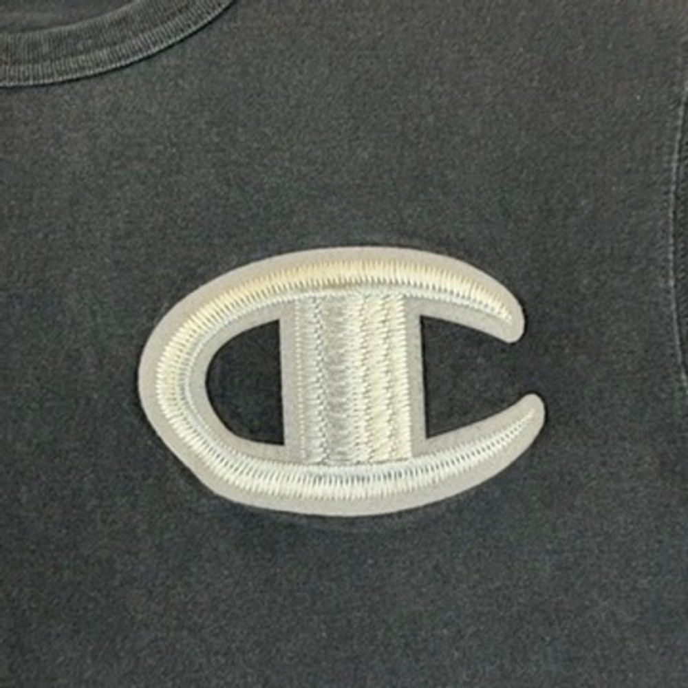 VINTAGE Champion Mens XL Big Logo‎ Embroidered T-Shirt Faded Black Short Sleeve - Picture 7 of 12